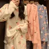 Pijama de Franela para Mujer, Estilo Otoño e Invierno, Forro Polar, Engrosado, Ropa de Casa Cálida, Adecuado para Usar Afuera, Conjunto de Manga Larga y Pantalón Largo Talla Grande para Mujer