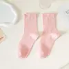 Meias Personalizadas para Mulheres Cor de Doce Primavera e Verão Meias Finas de Cano Médio Estilo Japonês Estilo Ins Cor Pura Versátil Estilo Preppy Meias de Pelúcia