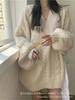 Suéter de Punto Grueso con Cuello en V 2025 para Mujer en Otoño e Invierno, Ropa Exterior Holgada, Diseño de Estilo Relajado, Cálido Top de Punto