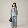 Sudadera de Moda para Niñas Primavera y Otoño Nuevo Estilo Infantil Elegante Patchwork Cuello de Camisa Ropa de Otoño Niña Pequeña Jersey Falso de Dos Piezas