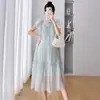 Foto Real de Vestido de Maternidad Nuevo de Verano 2025 Listo para Usar, Mangas Volantes, Perlas, Tela Tencel