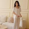 Nuevo Conjunto de Pijama Blanco de Satén de Rayón Estilo Puro Deseo para Mujer de Manga Corta y Pantalón Largo Ropa de Casa Cómoda Casual