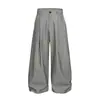 Pantalones de rayas de pierna ancha holgados para hombre, marca de moda de alta calle, plisados, fluidos, de corte A, con puños fruncidos y cierre de botón, pantalones largos casuales