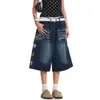 Shorts de Mezclilla con Bordado Estilo High Street Americano para Hombres y Mujeres, Pantalones Casuales Cortos de Verano Modernos de Uso Rudo, Pantalones Sueltos Lavados de Longitud Media
