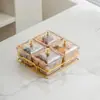 Prato de frutas de vidro de luxo leve, prato criativo dividido para lanches na sala de estar da casa, prato de lanches de frutas secas, prato de sobremesa, prato de frutas e doces