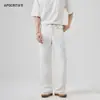 Ropa para Hombre Apo Jeans Blancos de Algodón Puro Transfronterizos para Hombre, Temporada de Primavera, Pantalones de Lona Versátiles de Corte Recto Holgado de Alta Gama.