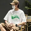 Camiseta Casual Branca com Estampa Ins Estilo Hong Kong Tendência Versátil Comércio Exterior Manga Curta Gola Redonda Unissex Roupa de Casal