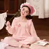 Pijama Infantil Primavera y Otoño 2026 Princesa Dulce y Linda con Volantes de Algodón Ropa Casual para Casa Conjunto de Dos Piezas para Niños Mayores
