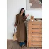 Nuevo Abrigo Largo de Lana de Doble Cara de Estilo Coreano de Alta Gama Simple de Diseñador para Otoño e Invierno 2026 en Combinación de Colores Melange
