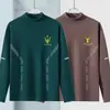 Envio RápidoCamiseta Masculina de Manga Longa com Gola Alta Meia e Tecido Térmico Dupla Face, Peça Básica da Moda para o Outono