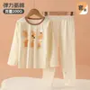 Nuevo conjunto de pijama de algodón puro para niñas con dibujos animados para el otoño, ropa interior para niños, tops y pantalones de otoño, conjunto de ropa interior para bebés niños