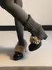 Versión de Piel de Vaca~ Zapatos Retro Slip-On de Tacón Alto Grueso y Peludos para Mujer, con Forro Polar Añadido para Calidez y Comodidad, Zapatos de Piel con Punta Redonda