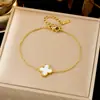 Pulseira de Joias da Moda Dourada Versátil Estilo Ins Luxo Leve Simples Nova Cor Sem Cor Pulseira de Aço Titânio Feminina Trevo de Quatro Folhas Transfronteiriça