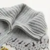 Gola de Vento Fair Isle com Zíper Cardigã de Caxemira Feminino Retrô Preguiçoso Suéter Espesso Bordado Casaco de Lã Feminino