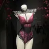 Body sensual de lingerie estilo francês, pura sedução, conjunto transparente de renda para mulher madura, uniforme quente e feminino com calcinha de entreabertura