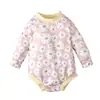 Ropa de bebé para gatear de manga larga con cuello redondo y estampado de flores pequeñas, color caqui, estilo europeo y americano, para primavera y otoño, para bebés y niños pequeños