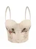 Camisola curta de contas artesanal transfronteiriça, espartilho floral de espinha de peixe com strass, top de verão para mulheres