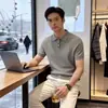 Camisa Polo de Manga Corta de Verano para Hombre Tejido Hueco Delgado Camiseta Estilo Maduro Negocios Viaje Rayas Seda de Hielo Casual