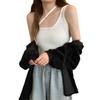 Moda de estilo estrangeiro, tendência completa, novo estilo, design, senso, malha curta, sling, máquina de cuidados, colete de ombro inclinado irregular, moderno