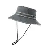 Sombrero de Pescador de Mezclilla Desgastada de Verano con Cordón para Mujer, Estilo Campamento al Aire Libre y Sombrero de Montañismo para Hombre, Sombrero de Protección Solar al Aire Libre