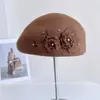 Boina Floral 3D Vintage para Mujer, Sombrero Cálido de Fieltro de Lana Australiana para Otoño e Invierno, Elegante Sombrero de Azafata, Sombrero de Artista, Moderno