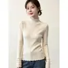 Camada de gola alta meia-manga tricô feminino outono e inverno elegante peça íntima base de suéter cor damasco tamanho único