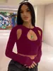 Camiseta Top Corta de Calle de Color Puro con Cuello Redondo y Mangas Largas con Corte que Muestra el Ombligo, Novedad Caliente de Primavera y Verano de Aliexpress Europeo y Americano