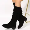 Botas de Cano Alto Elegantes de Bico Fino com Salto Grosso Estilo Francês para Mulheres, Botas de Equitação Versáteis e da Moda em Cor Mesclada, Novidade Outono/Inverno 2026