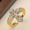 Aogu Moda Transfronteiriça Europeia e Americana Luxo Acessível Anel Aberto Cruz Zircônia Eletroplatado Bicolor Nicho Anel High-End