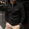 2023 Primavera e Outono Europeu e Americano Transfronteiriço Amazon Camisa Polo de Manga Longa com Zíper Bolso com Aba Calças Top Esportivo de Manga Longa Masculino para Homens