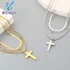 Joyería de Moda Transfronteriza Europea y Americana Collar con Colgante de Cruz Apilado de Tres Capas para Hombres y Mujeres Cadena de Bolas de Acero Inoxidable Cadena Clavicular