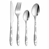 Set de cubiertos de acero inoxidable de tres piezas para Amazon, que incluye cuchillo para bistec, tenedor y cuchara, en una bolsa de tela creativa, adecuado para estudiantes y uso al aire libre