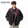 Moda Americana Chaqueta de Piel Sintética Hombre Otoño Desaliñado Guapo Alta Gama Cuello Alto Ropa de Motocicleta Marca de Moda Diseño de Color Sólido Sentido del Diseño Ropa de Abrigo