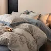 Conjunto vintage escovado de quatro peças para outono e inverno, lençol e fronha escovados 100% algodão espessados Classe A, conjunto de cama de três peças 100% algodão 4