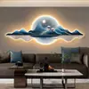 Sala de Estar Estilo Chino Nuevo Pintura Decorativa Pared de Fondo de Sofá Sala de Té de Gama Alta Paisaje Atmosférico Mural con Iluminación LED Luminosa