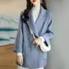 Otoño/Invierno 2026 Nueva Moda Coreana Temperamento Solapa de Traje Espiga Abrigo de Lana Abrigo de Lana de Longitud Media Mujer