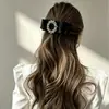 Novo Clipe de Pato Quadrado Preto com Strass Laço de Camada Dupla Acessórios de Cabelo para Mulheres Chic Francês Cetim Exquisito Elegante Clipe Lateral Ornamento de Cabelo