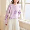 Suéter de Cuello Redondo para Mujer, Otoño e Invierno 2026, Tejido de Punto de Moda y Elegante para Mujer con Bordado Floral 3D