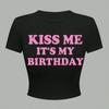 Camiseta feminina justa com estampa justa e gola redonda, estilo europeu e americano, transfronteiriça, da Amazon, AliExpress, manga curta, street sweet and spice top