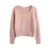 Suéter de Color Sólido Estilo Fresco Estilo Simple Versátil para Mujer Primavera y Otoño Nuevo Cuello Cuadrado Básico Elegante Suéter Pulóver Adelgazante