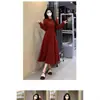 Vestido Rojo Nuevo Estilo Chino Talla Grande para Mujer Otoño 2025 Nuevo Retro Falda de Corte A Aspecto Adelgazante Falda Estilo Chino