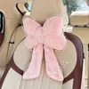 Almofada de Pelúcia para Encosto de Cabeça e Cintura de Carro de Inverno, Almofada de Pescoço de Carro com Laço Fofo, Almofada de Cintura e Almofada para Carro