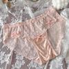 Renda Romântica Francesa Desejo Puro Lingerie Sexy Calcinha Feminina de Cintura Média com Laço Confortável Respirável Transparente