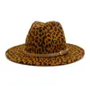 Amazon ebay AliExpress sombrero de ala plana ala grande estampado de leopardo sombrero de pareja sombrero de jazz sombrero de lana MNDJS288