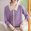 Suéter de Punto Jacquard de Gama Alta Estilo Casual para Personas de Mediana Edad Suéter con Estampado de Manga Larga Suéter de Alta Elasticidad Nuevo para Primavera y Otoño Mujer