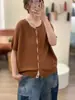 26 Lyocell Color Block Manga Solta Temperamento Moda Redutor de Idade Casual Tricô Cardigã Top Feminino Tencel Linho Cardigã