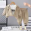 Conjunto Casual de 3 Peças com Capuz e Zíper Manga Longa para Meninos 2025 Nova Moda Roupas da Moda Outono para Bebês