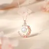Collar de Plata de Ley S925, Diseño de Nicho de Lujo Ligero, Estilo Único, Sensación de Alta Gama, Cadena para Clavícula con Forma de Luna y Estrella, Collar de Perlas para Mujeres