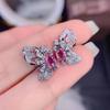 Pendientes Elegantes de Lujo Ligero Estilo Coreano ins Diamante Rosa Morganita Súper Hada Mariposa Pendientes Imitación Natural Argyle Color Polvo Tesoro Pendientes