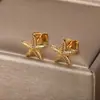 Pendientes geométricos de concha de titanio con forma de pata para mujer, pendientes de estrella de mar, amor, moda, joyería impermeable de oro de 18 quilates, venta caliente transfronteriza